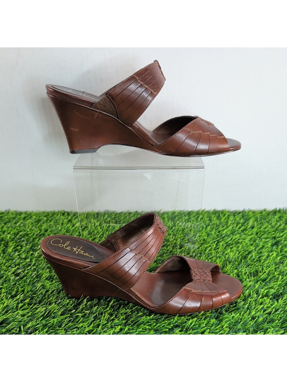Cole Haan Air Huarache Slide Sandal Womens 8 Slip On Leather Carob Oxblood Wedge